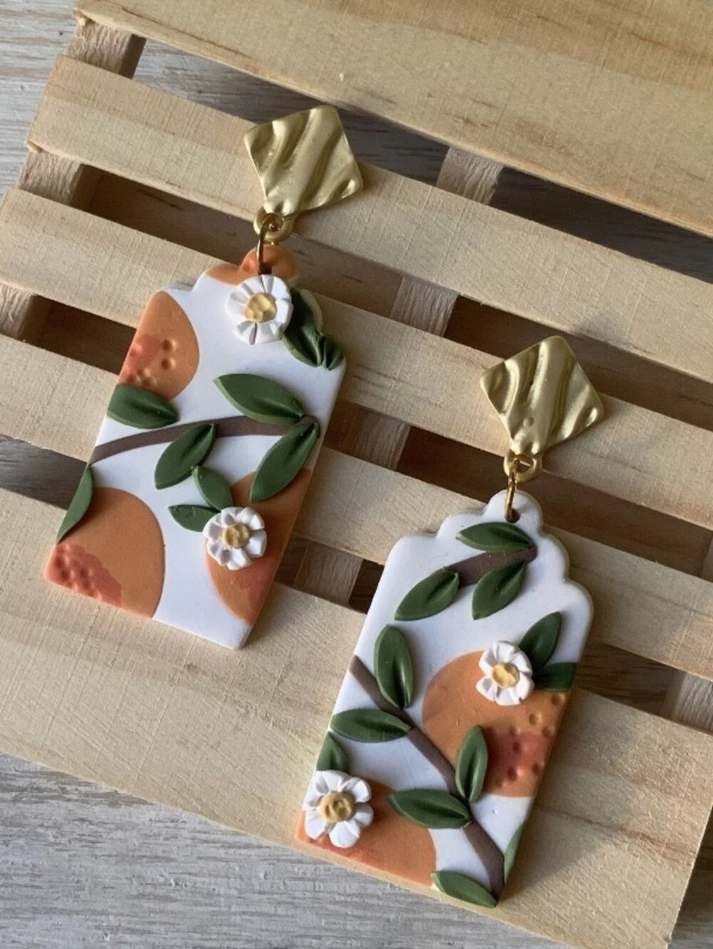 Handcrafted Orange Floral Polymer Clay Drop Earrings